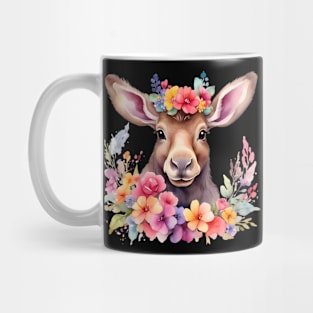 A moose decorated with beautiful watercolor flowers Mug